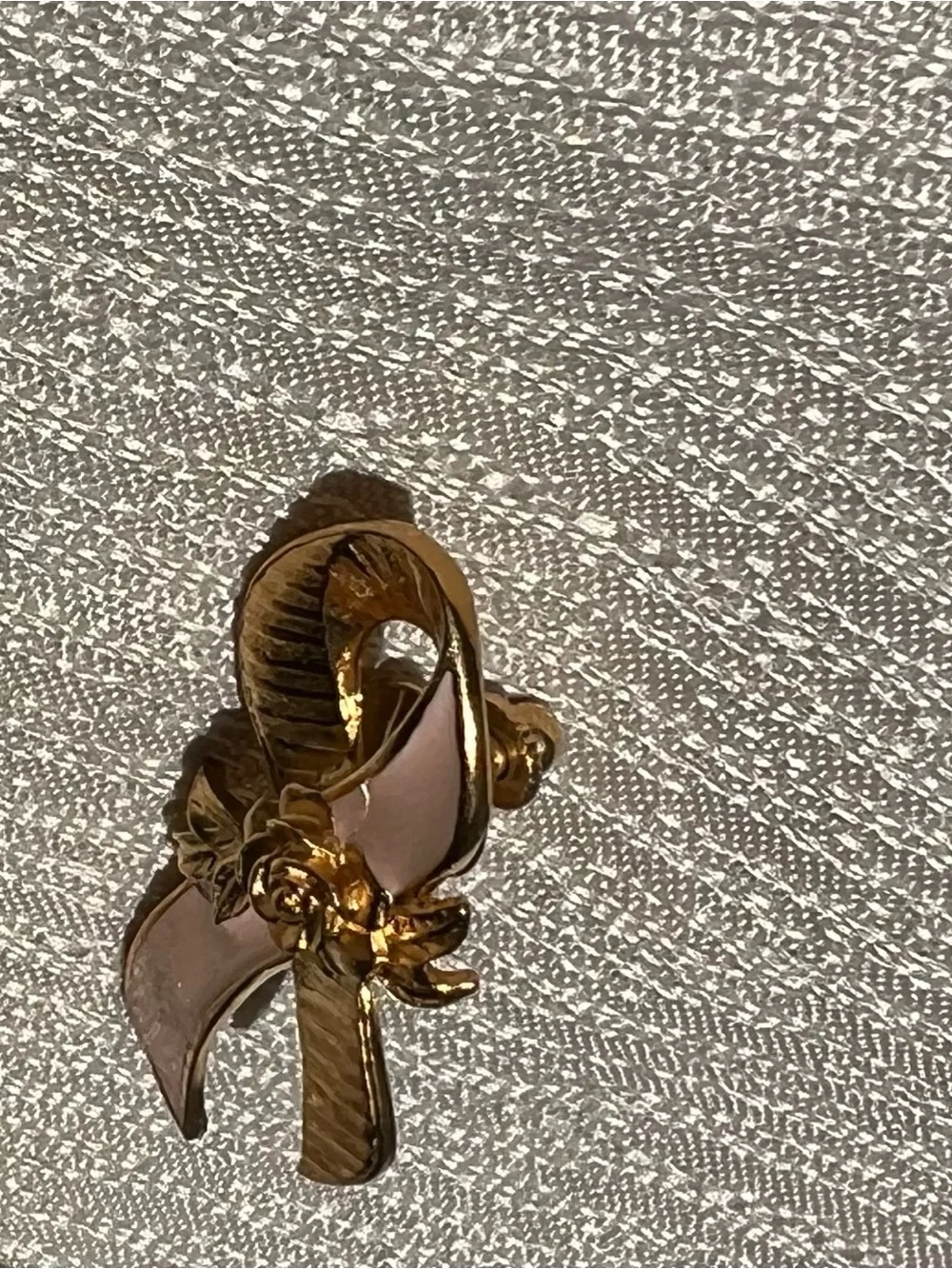 Gold and Pale Pink Ribbon Flower Brooch - Women's Jewelry